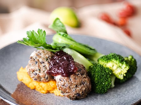 Turkey Rissoles with Mixed Mash & Seasonal Greens