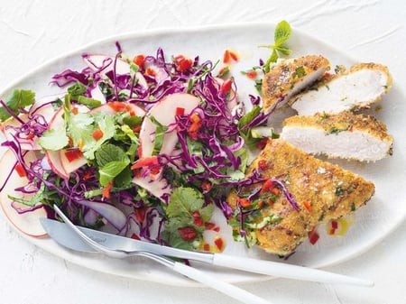 Almond-crumbed Pork with Asian slaw