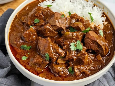 Beef Vindaloo Meatballs and Rice