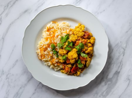 Ginger Cauliflower Tofu Curry with Rice (FROZEN)