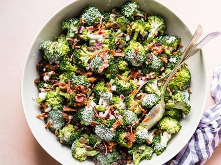 Festive raw broccoli salad w/ gourmet blue cheese dressing