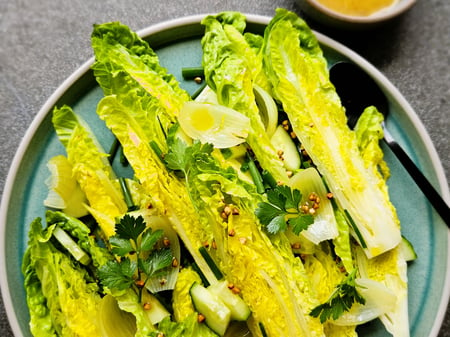 COS LETTUCE SALAD WITH HERB & MUSTARD DRESSING