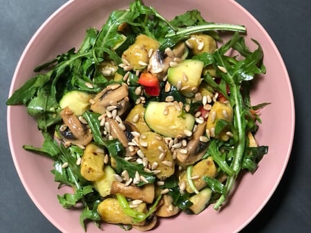 Cauliflower Gnocchi Salad with Rocket, Zucchini & Mushrooms