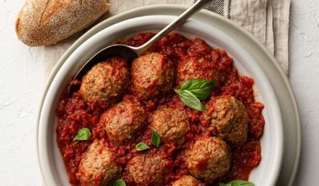 Beef Keftethes in Tomato Salsa (Beef Meatballs) (GF)