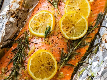 Whole Baked Side of Fresh Atlantic Salmon with Lemon Zested Herbs, Capers & Dill