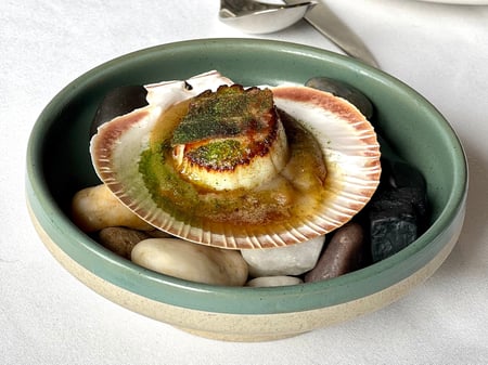 Scallop, Burnt Onion Puree, Pancetta