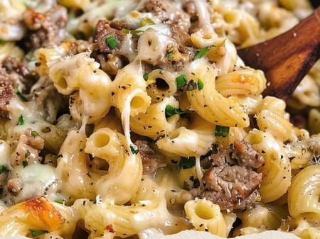 Philly cheese steak pasta bake