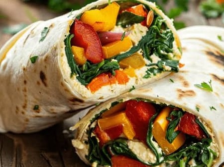 Persian roast vegetable wrap with harrissa and chunky hommus