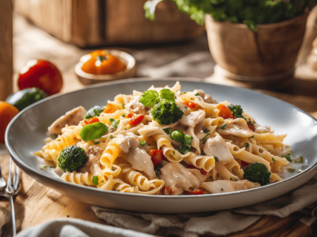 Roast Chicken and Spring Vegetable Pasta Bake