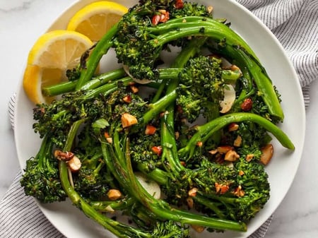 Char-grilled Broccolini with Spiced Almonds and Lemon