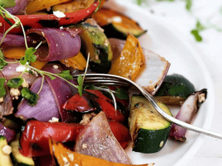 Grilled Veg Salad with Feta and Maple Mustard Dressing