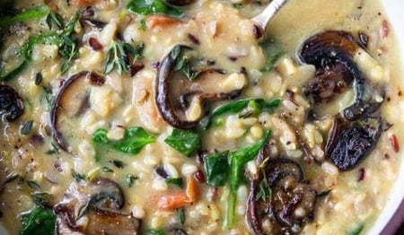 Mushroom, Spinach & Wild Rice Soup | Vegan