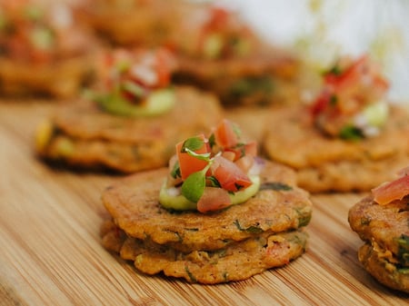 Corn & Spring Onion Fritters with Avocado and Tomato Salsa