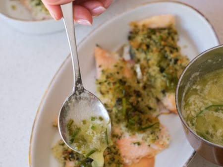 Christmas Salmon with a Herb Crust and Champagne Butter