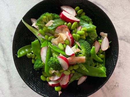 Broccolini, Snowpeas, Edamame, Pink Ginger & Radish Salad