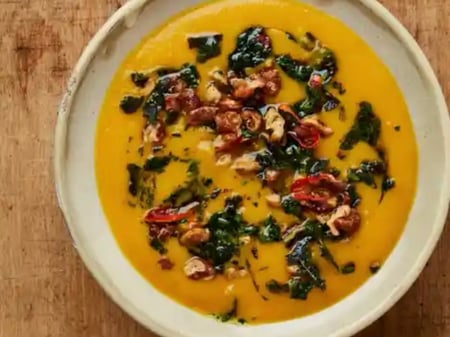 Roast Pumpkin Soup with Roast Pepitas and Walnut Glaze