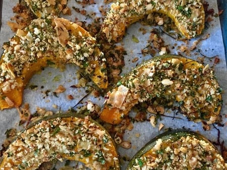 Pumpkin wedges with a Corn chip crumb finished with a chipotle butter