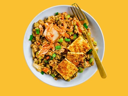 Spicy KimChi Fried Rice, Tofu and Vegetables