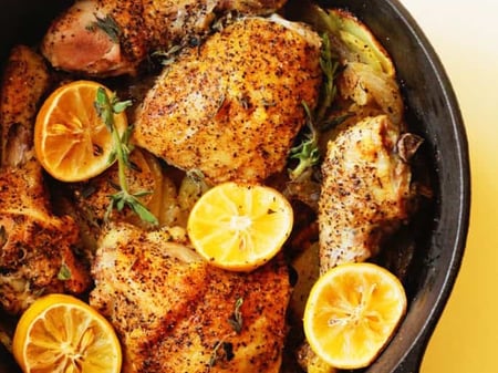 Lemon & Herb Infused Roast Chicken w/ Grilled Lemon & Lemon & Caper Dressing