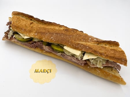 House Smoked Pastrami, our Sauerkraut and Pickles Baguette