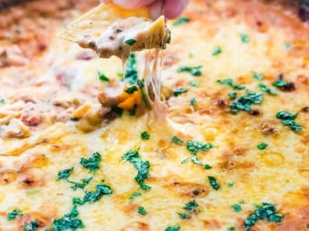 Cheesy Chilli Con Queso dip (heat and eat)