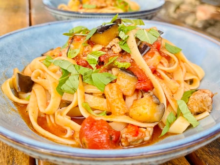 Spicy Pork & Eggplant Pasta