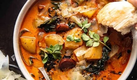 Smokey Potato, Chorizo, Manchego and Kale Soup - FROZEN DOWN