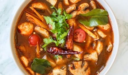 "Sunset in your bowl" - Tom Yum Mushrooms