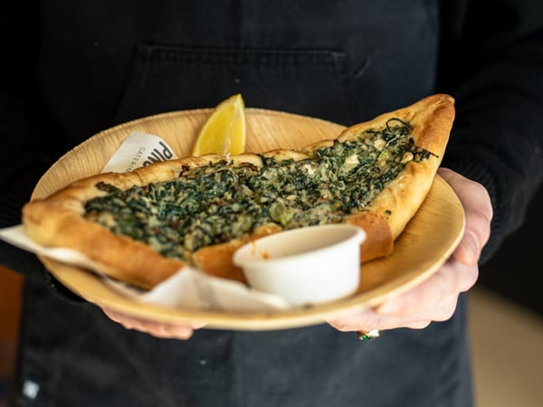 Spanikopita Pides, with Minted Yoghurt