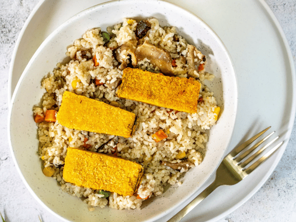 Plant-based Lemon Fish Steak Fried Rice | 植物性柠檬鱼排炒饭