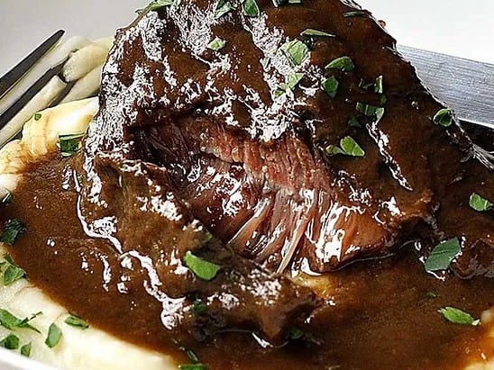 Slow Roasted Beef Cheeks with Mushrooms & Vegetables