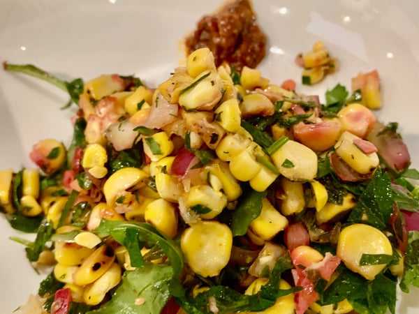 Charred Corn Tabbouleh with couscous and harrisa