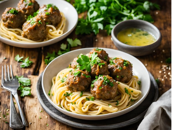 Garlic and Herb Meatballs with Pasta