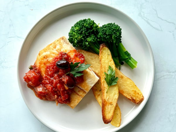 Seared Snapper with Mediterranean medley and kiplfer potatoes Copy