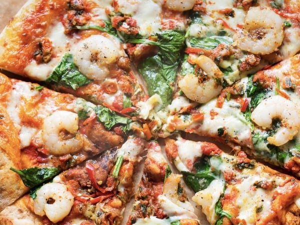 Prawn, chilli and rocket pizza