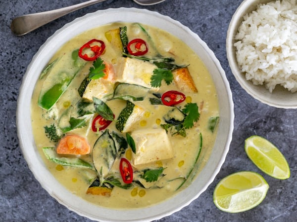 Yellow Thai Vegetable Curry with Tofu & Coriander