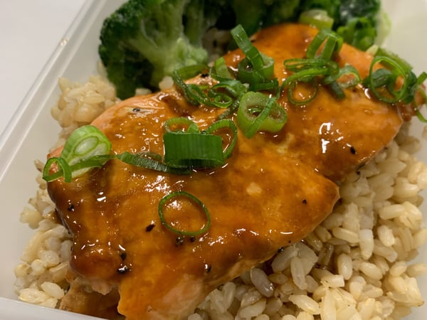 Teriyaki Salmon with Sesame Brocolli and Rice