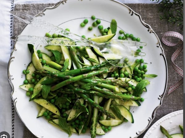 Green beans, Asparagus and Zucchini with Pea Puree, Green Goddess Butter and Mar