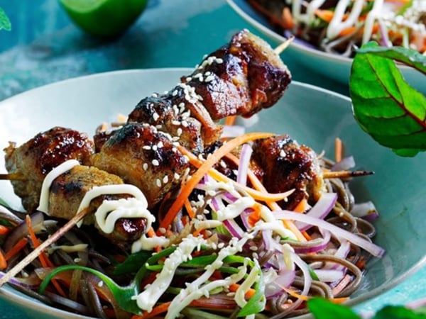 Maple, Miso Glazed Pork Belly Skewers.