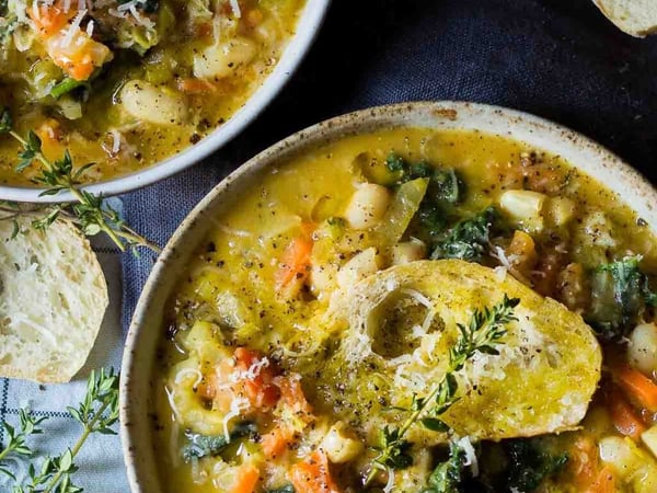 Tuscan Ribollita Soup with Parmesan Croutons