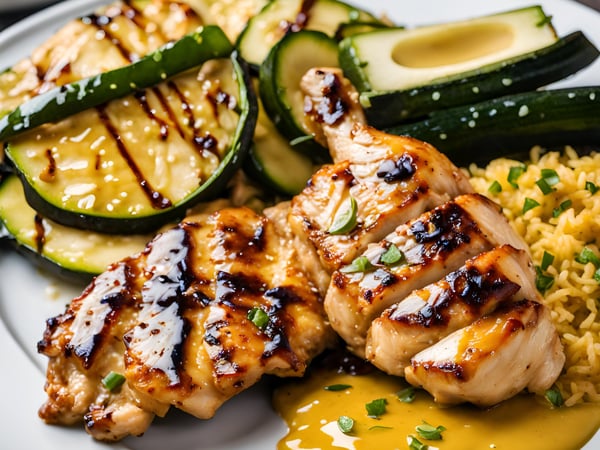 Honey Mustard Chicken with Brown Rice and Zucchini