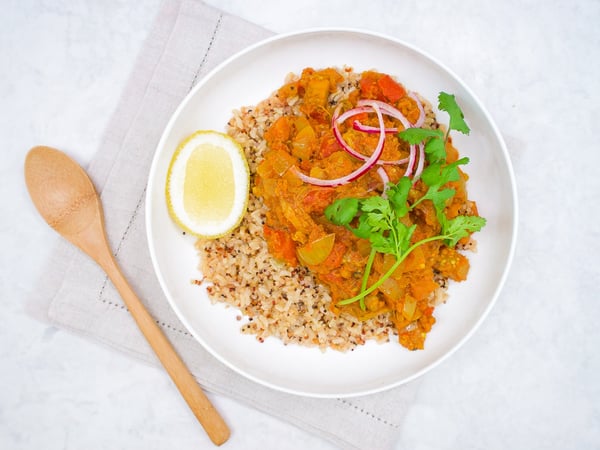 Spicy eggplant curry with quinoa rice blend