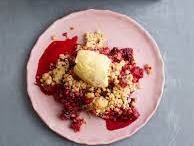 Pear and Raspberry Crumble with Whipped Cream