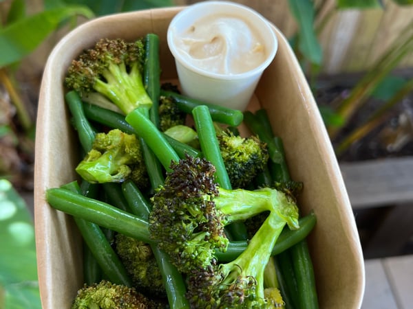 Roast Broccoli & Blanched Green Beans with Whipped Tahini