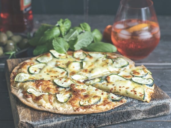 Zucchini, Mozzarella, Parmesan & Mint Pizza