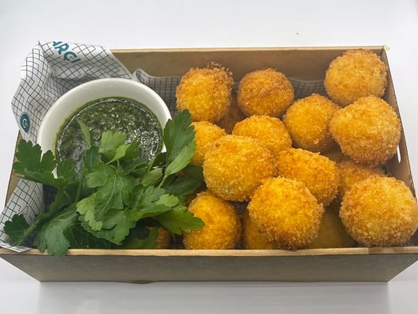 Saffron and Taleggio arancini with Salsa Verde