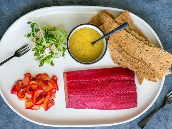 House cured beetroot gravadlax, Nordic mustard dill sauce, lavosh crackers