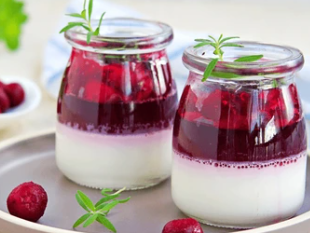 Jar of Eggnog Panna Cotta with Mulled Wine Berries