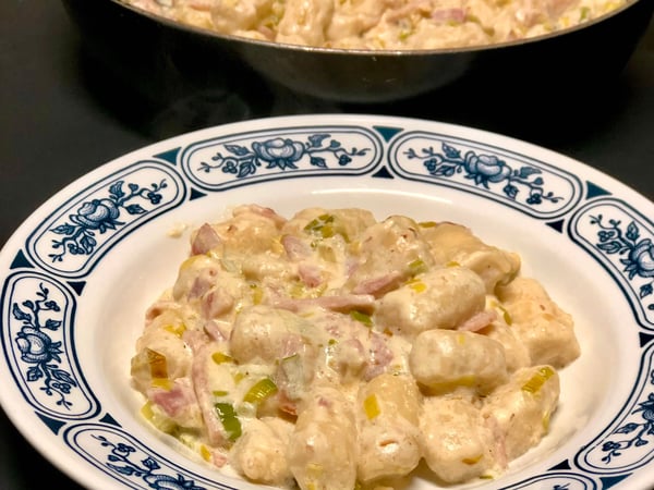 Ricotta Gnocchi with Creamy Bacon & Leek Sauce