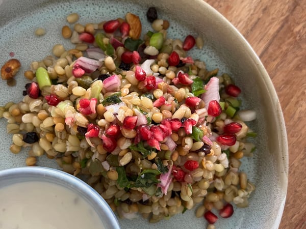 Cypriot Grain Salad with Pomegranate & Yoghurt dressing